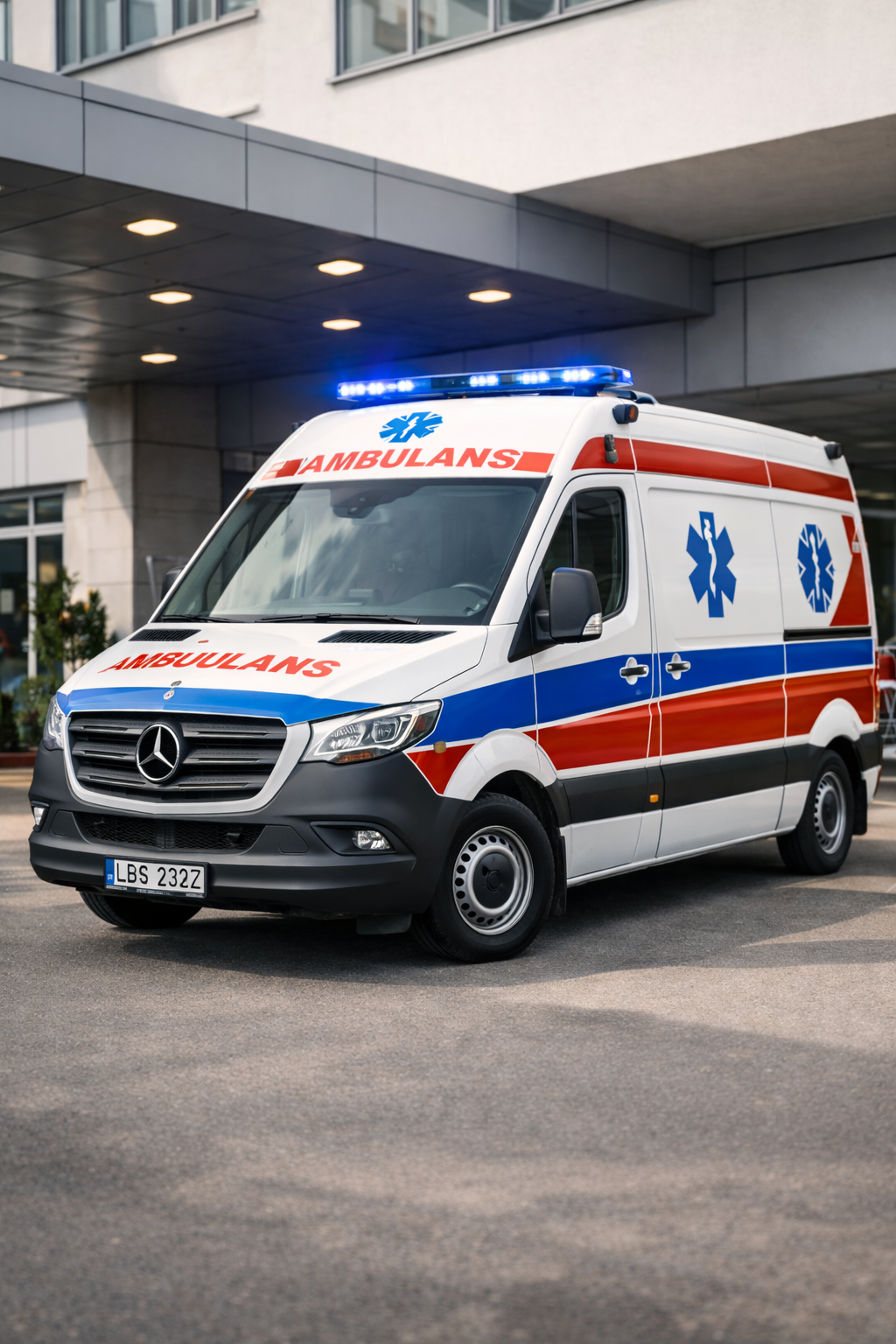 karetka pogotowi przed szpitalem