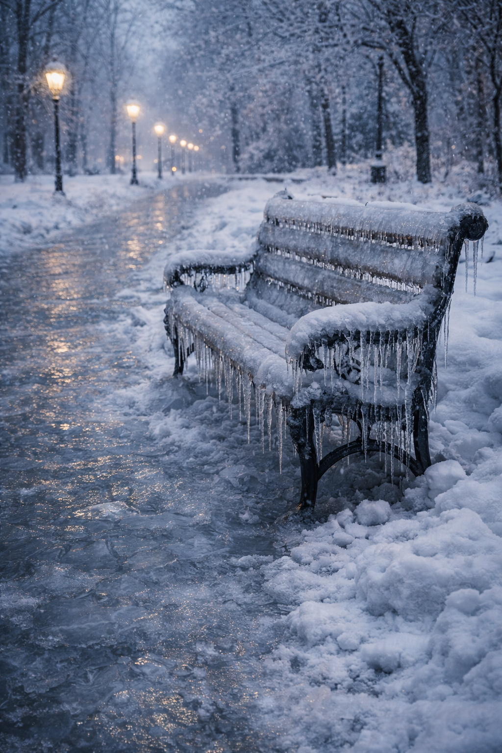 oblodzona ławka