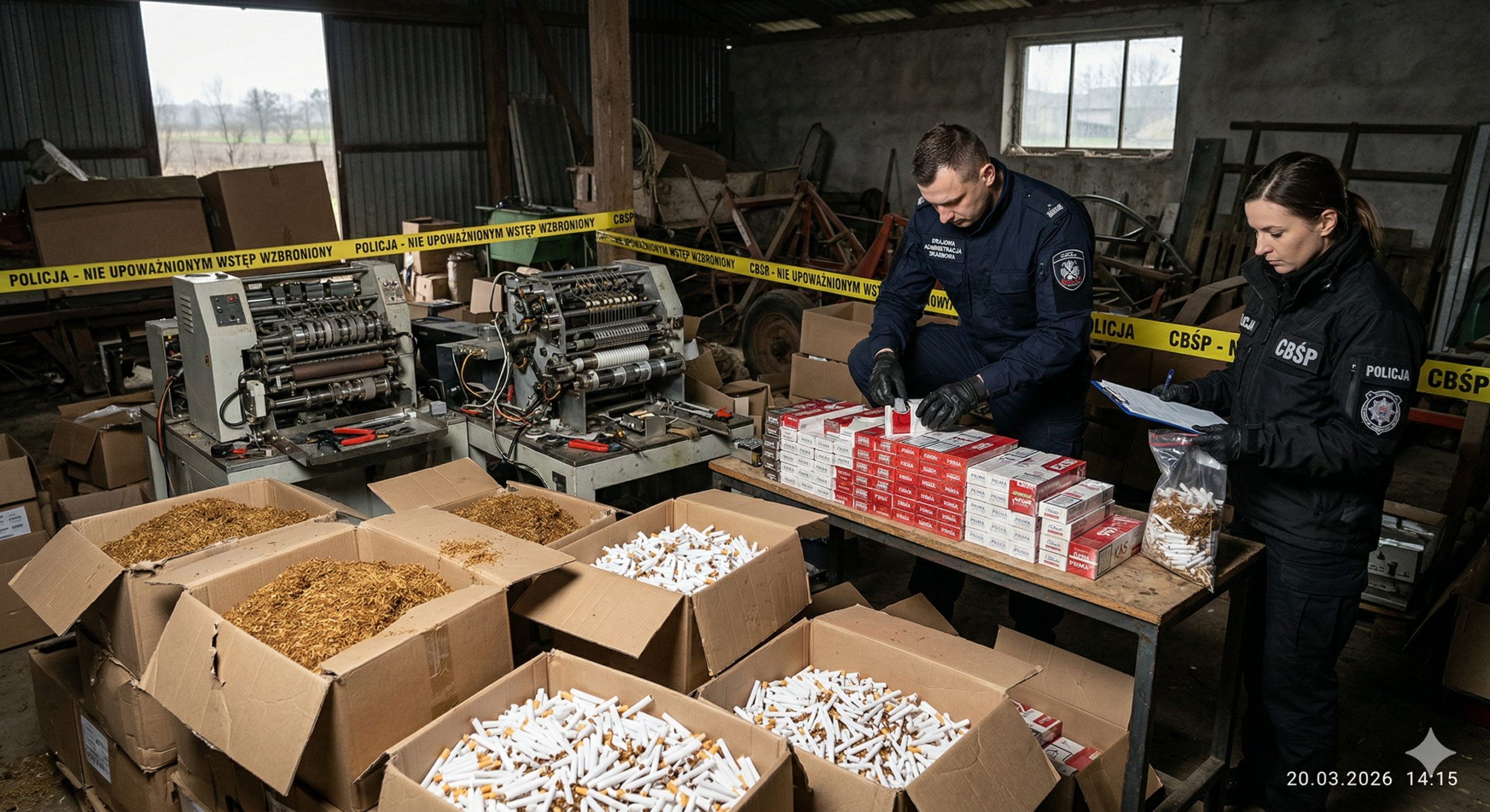 nielegalna wytwórnia papierosów na Mazowszu